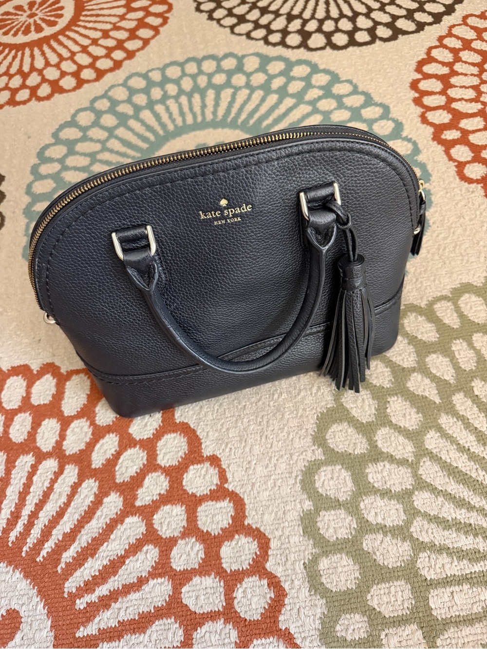 kate spade Black Pebbled Leather Dome Satchel with Tassel Accent